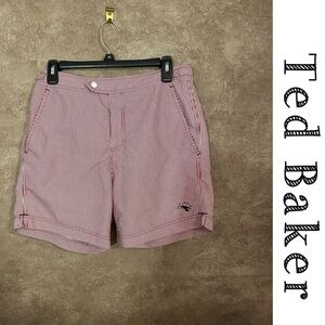 Ted Baker London~men’s red/white Geswork striped swim shorts~size 2 (small)~EUC
